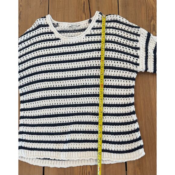 Madewell Austen Open Knit White Navy Striped Sweater Medium - Picture 6 of 6